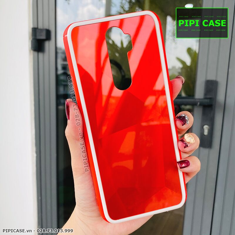 Ốp Lưng Oppo A5 2020 / A9 2020 - Kim Cương 6D - Đỏ Viền Trắng
