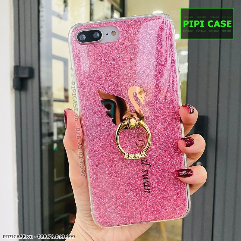 Ốp Lưng iPhone 8 Plus - iRing Thiên Nga - Hồng