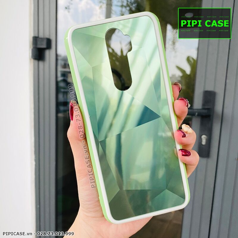 Ốp Lưng Oppo A5 2020 / A9 2020 - Kim Cương 6D - Xanh Viền Trắng