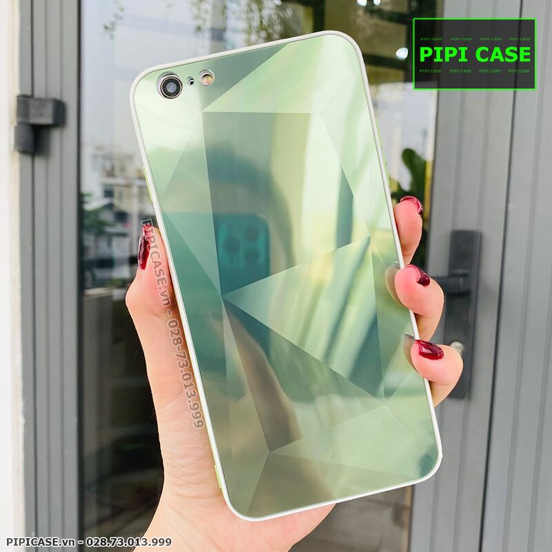 Ốp Lưng iPhone 6 Plus / 6S Plus - Kim Cương 6D - Xanh Viền Trắng