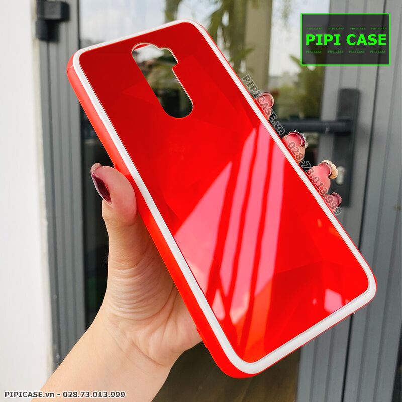 Ốp Lưng Oppo A5 2020 / A9 2020 - Kim Cương 6D - Đỏ Viền Trắng