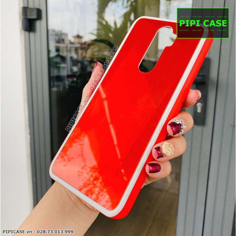 Ốp Lưng Oppo A5 2020 / A9 2020 - Kim Cương 6D - Đỏ Viền Trắng
