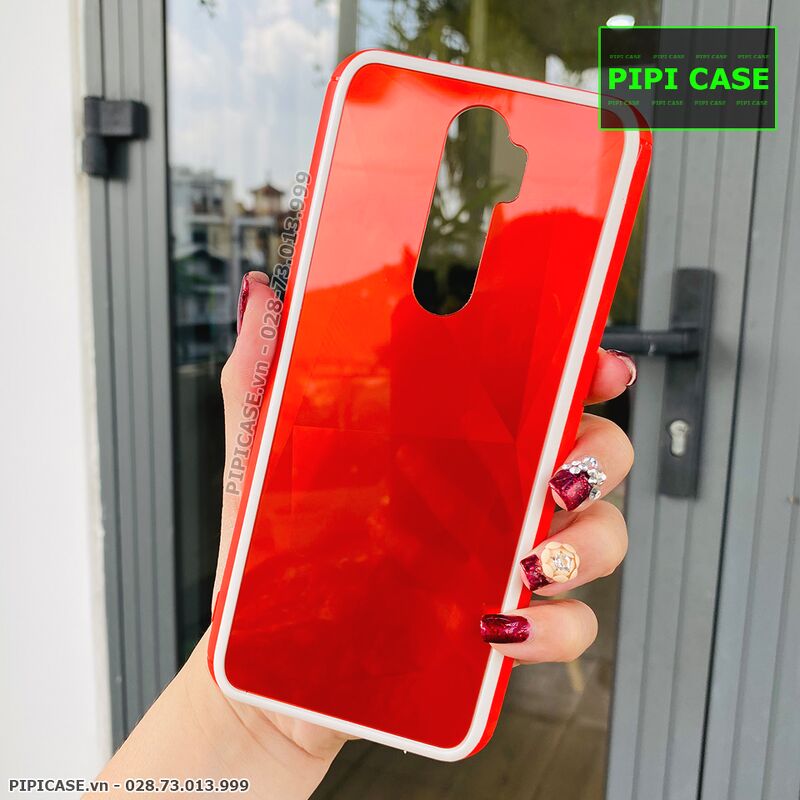 Ốp Lưng Oppo A5 2020 / A9 2020 - Kim Cương 6D - Đỏ Viền Trắng