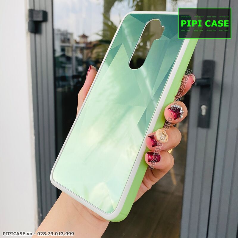 Ốp Lưng Oppo A5 2020 / A9 2020 - Kim Cương 6D - Xanh Viền Trắng