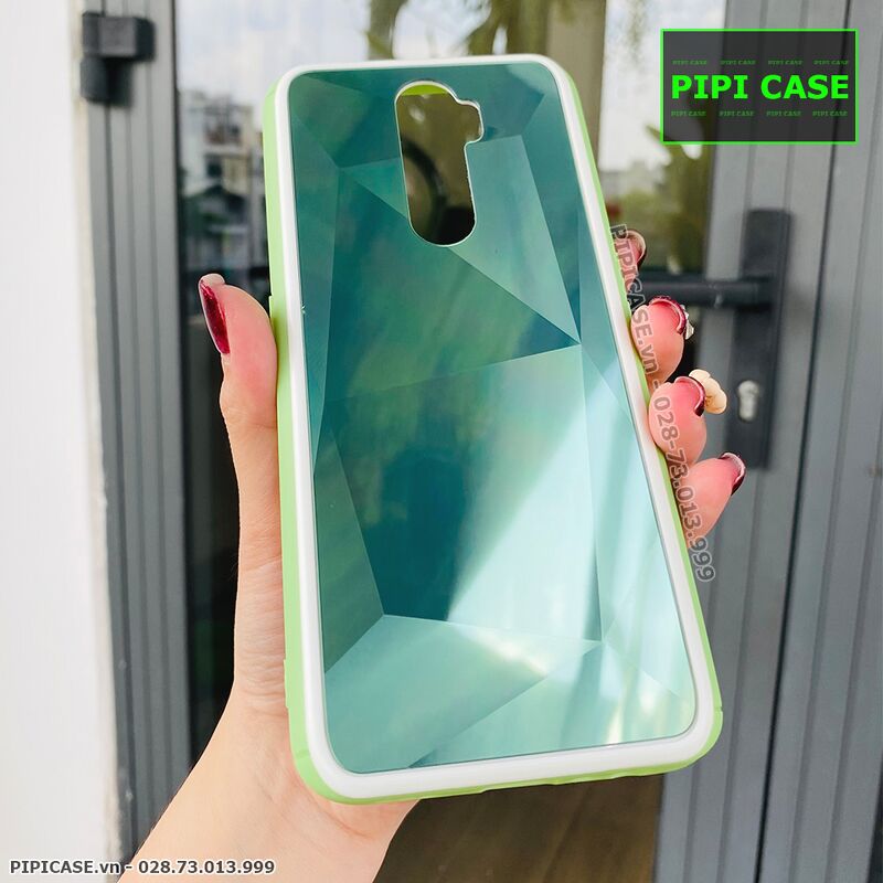 Ốp Lưng Oppo A5 2020 / A9 2020 - Kim Cương 6D - Xanh Viền Trắng