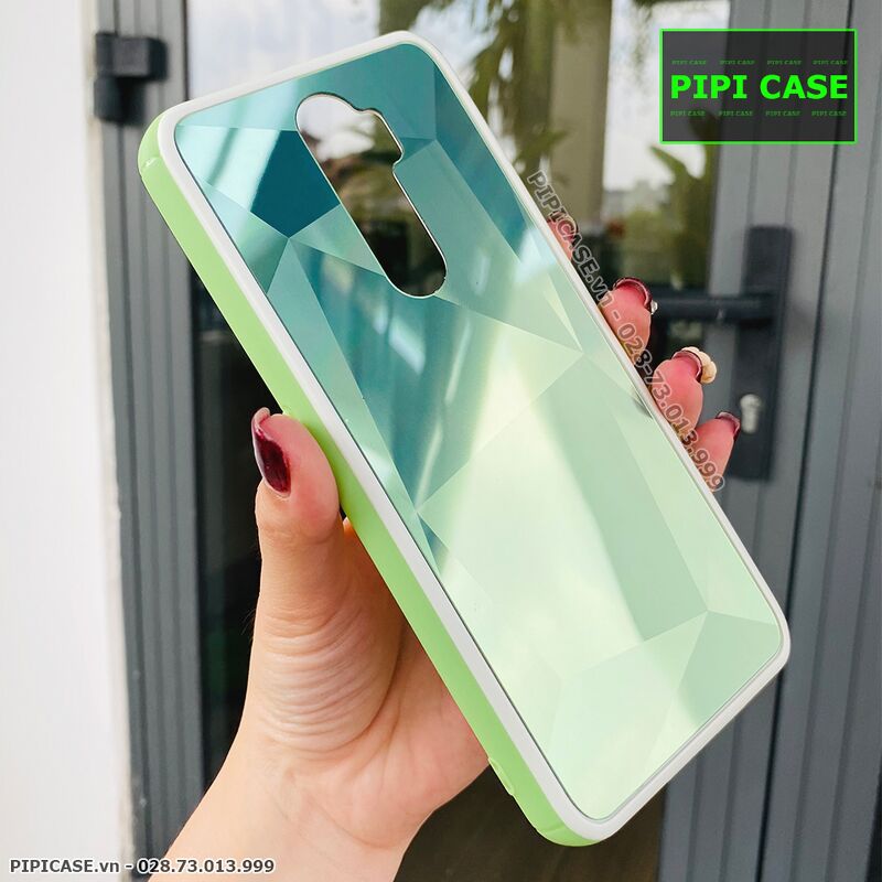 Ốp Lưng Oppo A5 2020 / A9 2020 - Kim Cương 6D - Xanh Viền Trắng