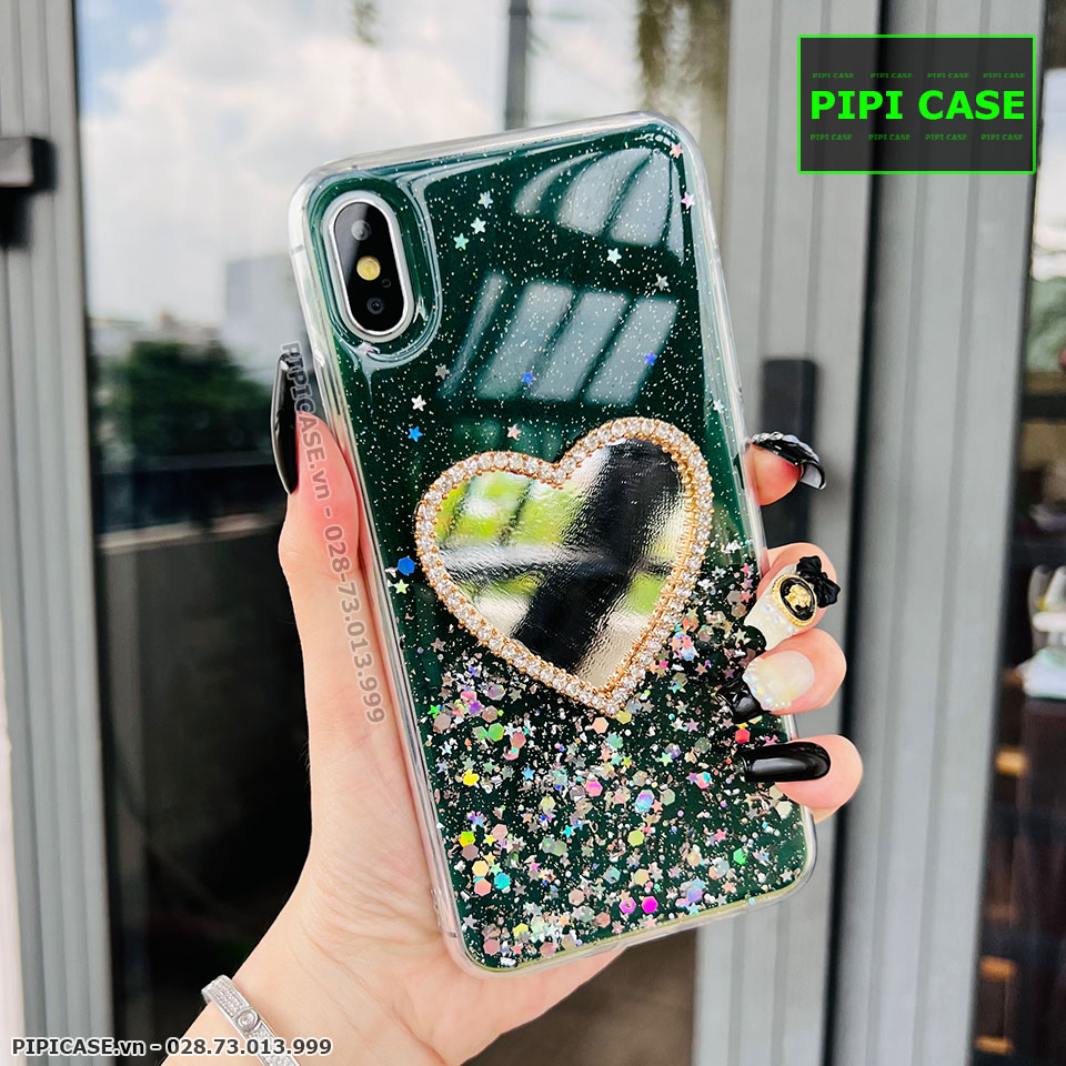 Ốp Lưng iPhone X / XS - Gương Tim - Xanh Lá
