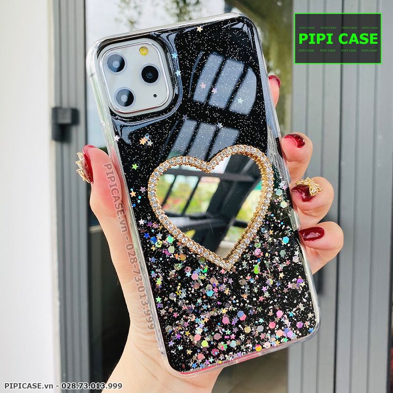 Ốp Lưng iPhone 11 Pro Max - Gương Tim - Đen
