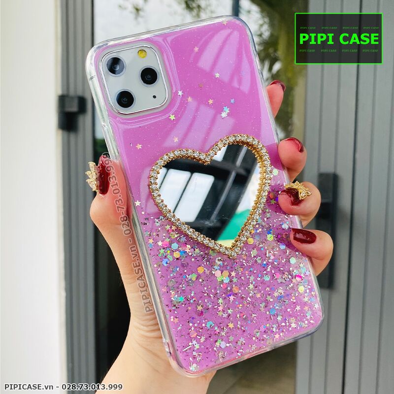 Ốp Lưng iPhone 11 Pro Max - Gương Tim - Hồng