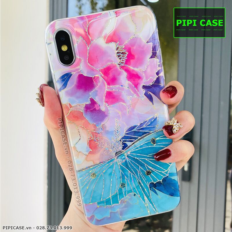 Ốp Lưng iPhone X / XS - Hoa Xuân - Xanh