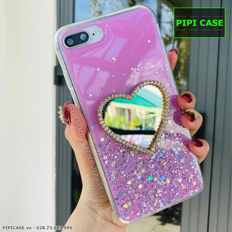 Ốp Lưng iPhone 8 Plus - Gương Tim - Hồng