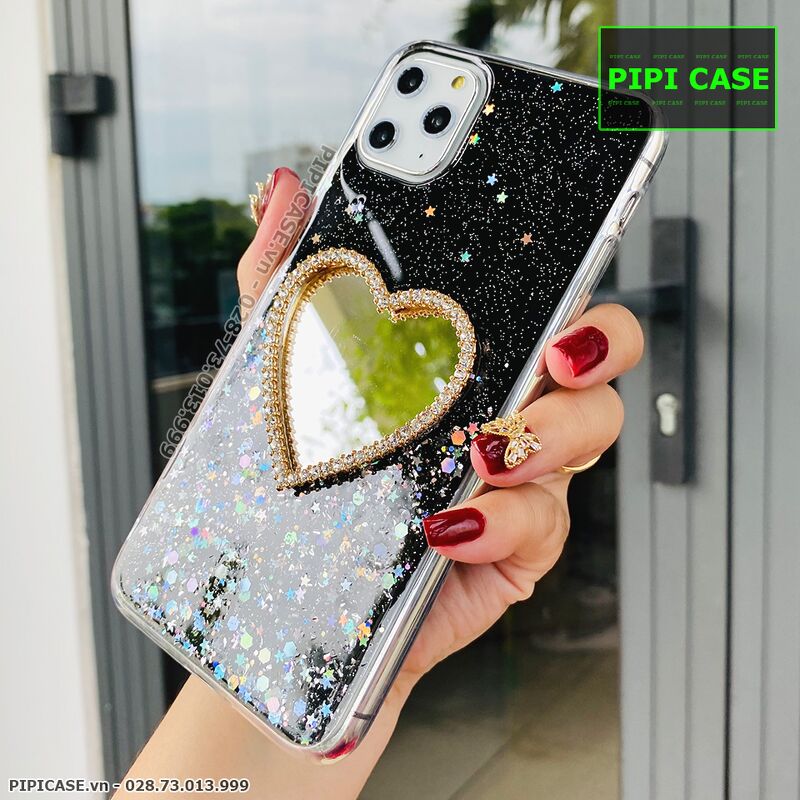 Ốp Lưng iPhone 11 Pro Max - Gương Tim - Đen