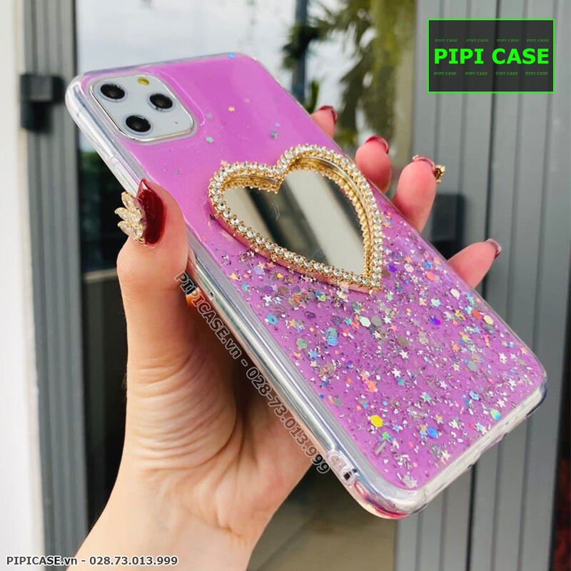 Ốp Lưng iPhone 11 Pro Max - Gương Tim - Hồng