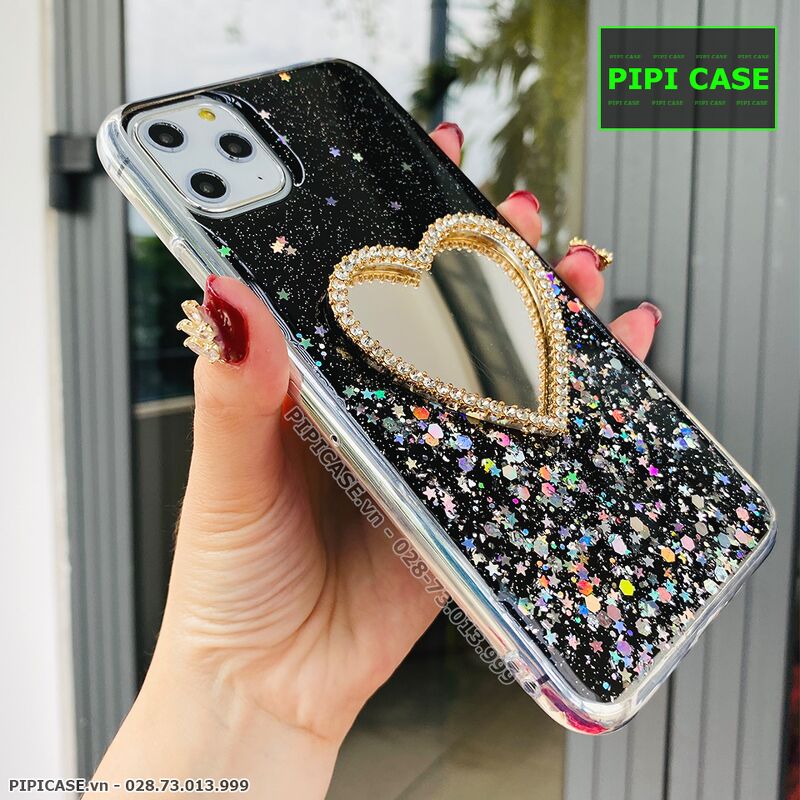 Ốp Lưng iPhone 11 Pro Max - Gương Tim - Đen