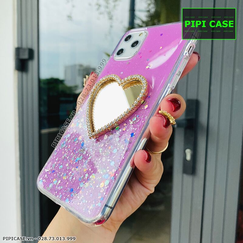 Ốp Lưng iPhone 11 Pro Max - Gương Tim - Hồng