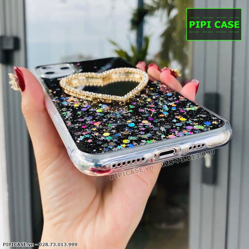 Ốp Lưng iPhone 11 Pro Max - Gương Tim - Đen