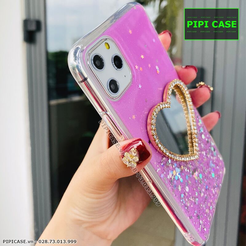 Ốp Lưng iPhone 11 Pro Max - Gương Tim - Hồng