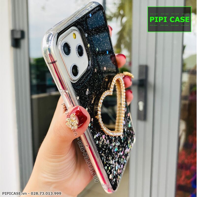 Ốp Lưng iPhone 11 Pro Max - Gương Tim - Đen
