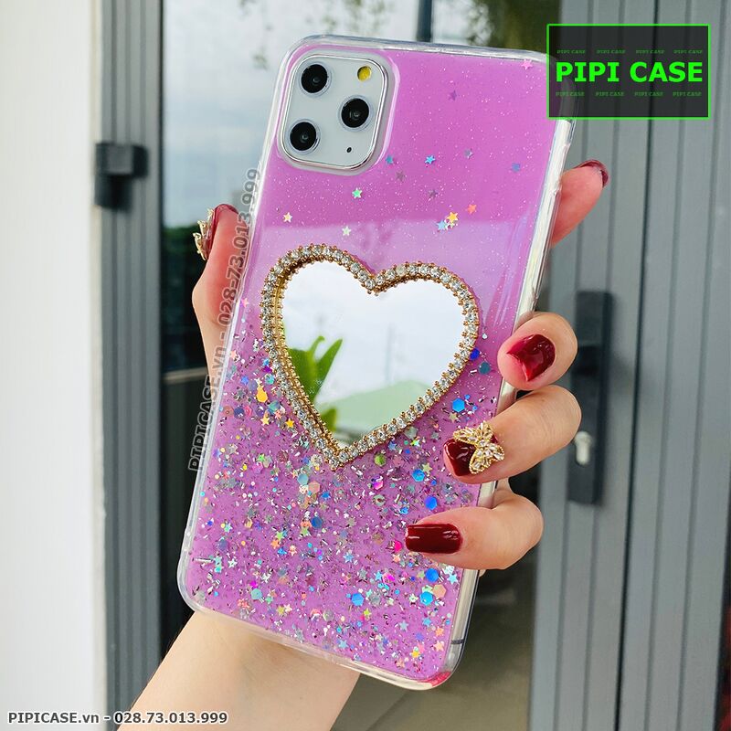 Ốp Lưng iPhone 11 Pro Max - Gương Tim - Hồng
