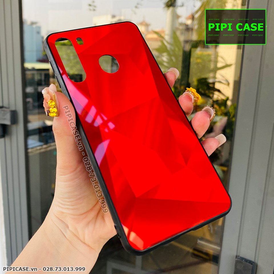 Ốp Lưng Samsung A21 - Kim Cương 6D - Đỏ