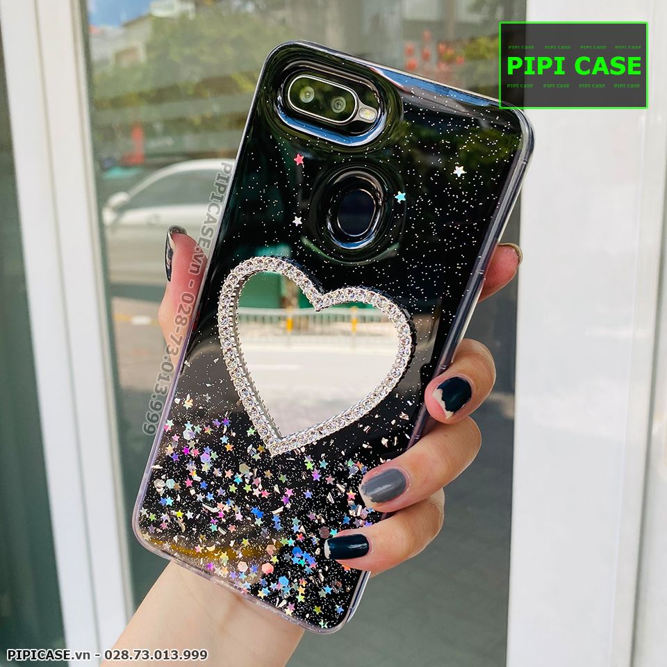 Ốp Lưng Oppo F9 - Gương Tim - Đen