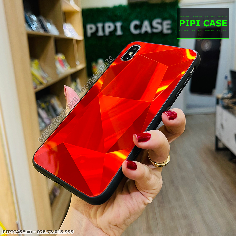 Ốp Lưng iPhone XS Max - Kim Cương 6D - Đỏ