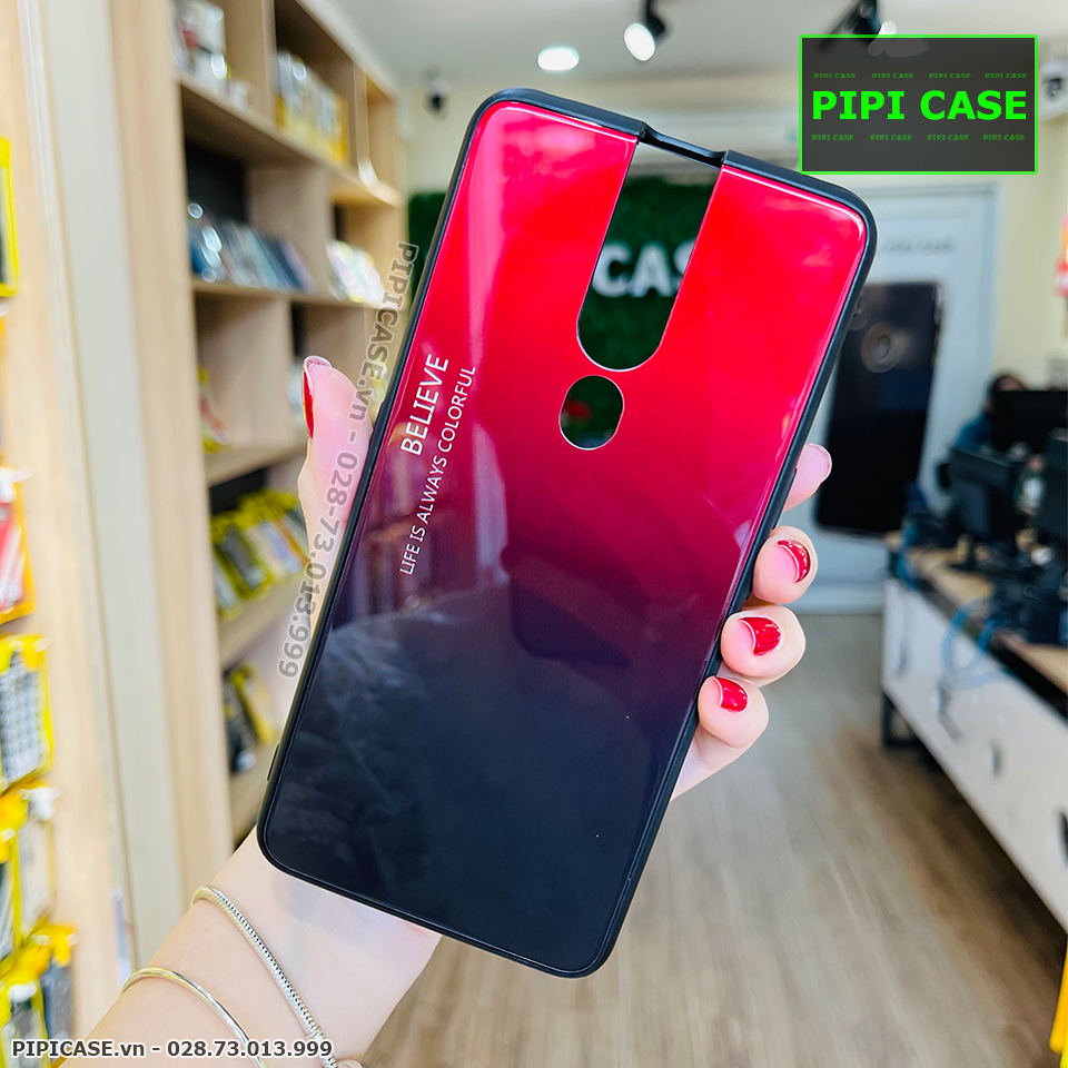 Ốp Lưng Oppo F11 Pro - Glass Two Color - Đen Đỏ