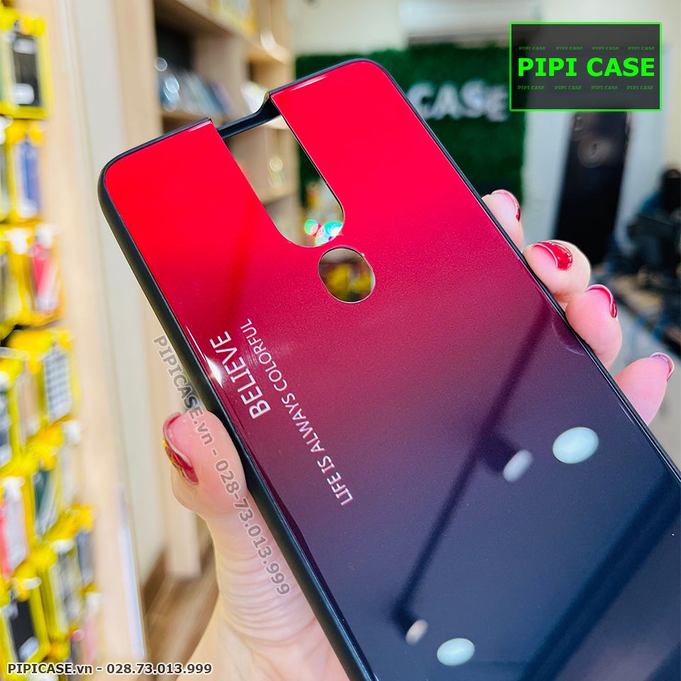 Ốp Lưng Oppo F11 Pro - Glass Two Color - Đen Đỏ