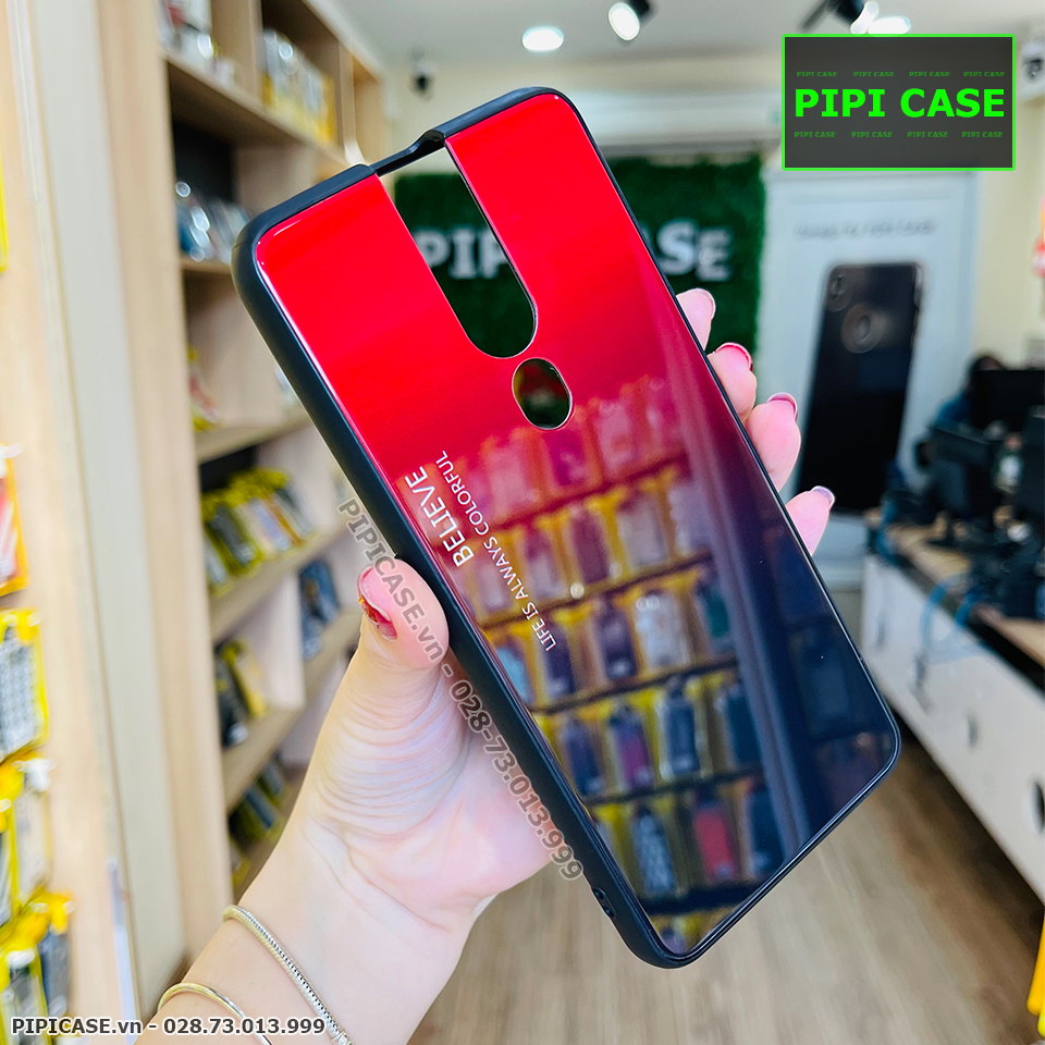 Ốp Lưng Oppo F11 Pro - Glass Two Color - Đen Đỏ