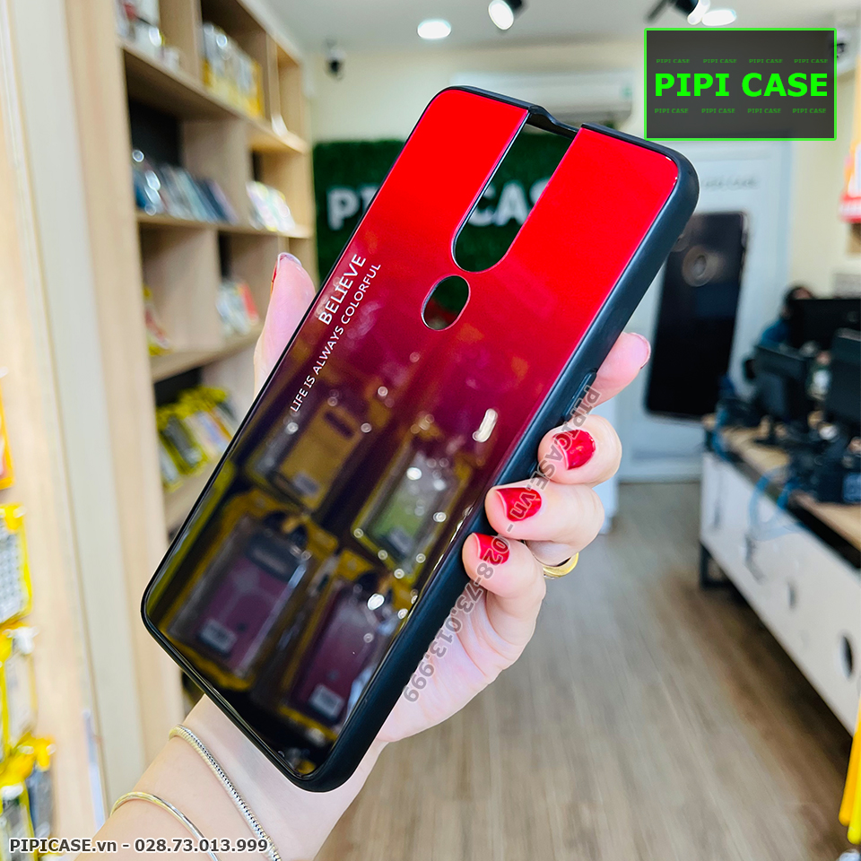 Ốp Lưng Oppo F11 Pro - Glass Two Color - Đen Đỏ