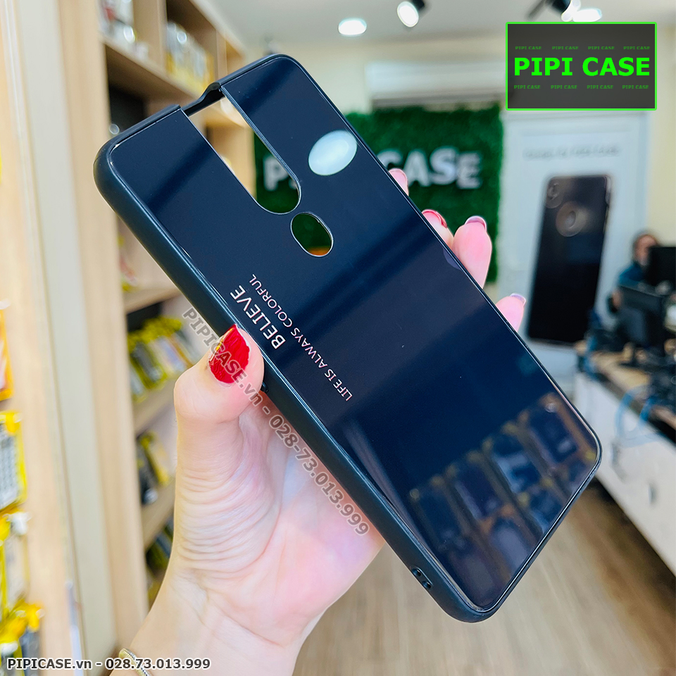 Ốp Lưng Oppo F11 Pro - Glass Two Color - Đen