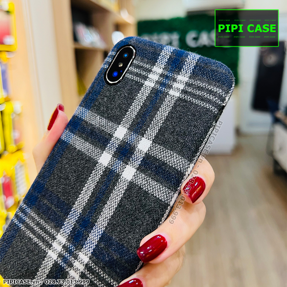 Ốp Lưng iPhone X / XS - Caro Vải - Xanh Dương