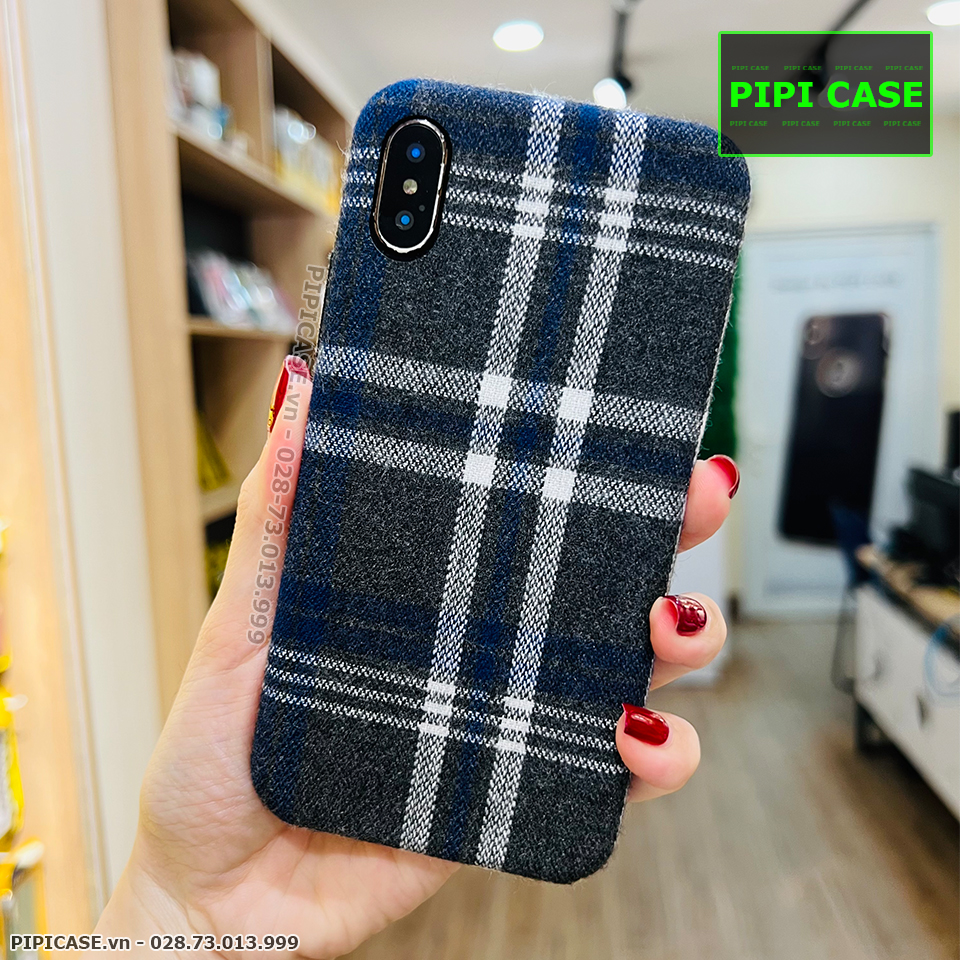 Ốp Lưng iPhone X / XS - Caro Vải - Xanh Dương