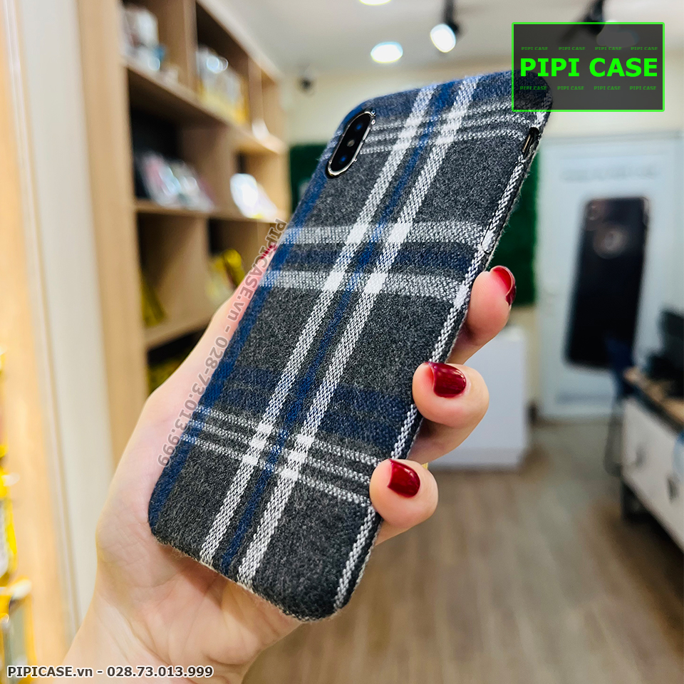 Ốp Lưng iPhone X / XS - Caro Vải - Xanh Dương