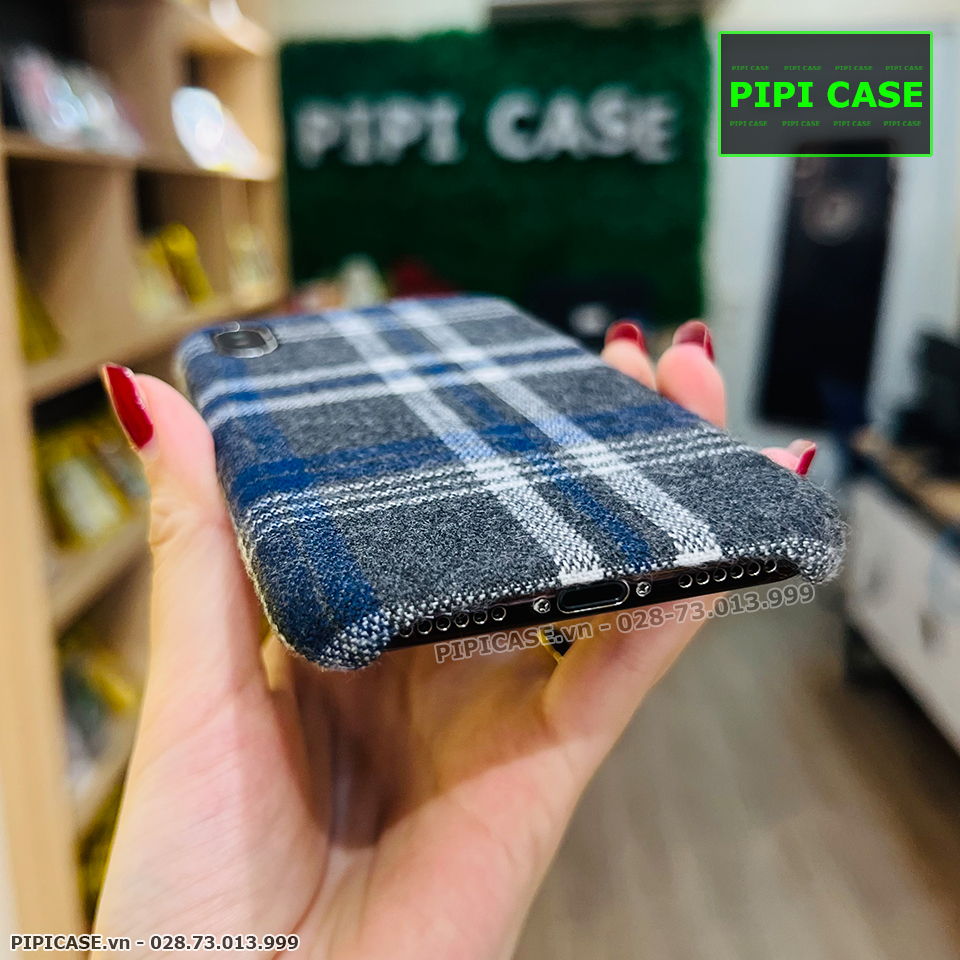 Ốp Lưng iPhone X / XS - Caro Vải - Xanh Dương