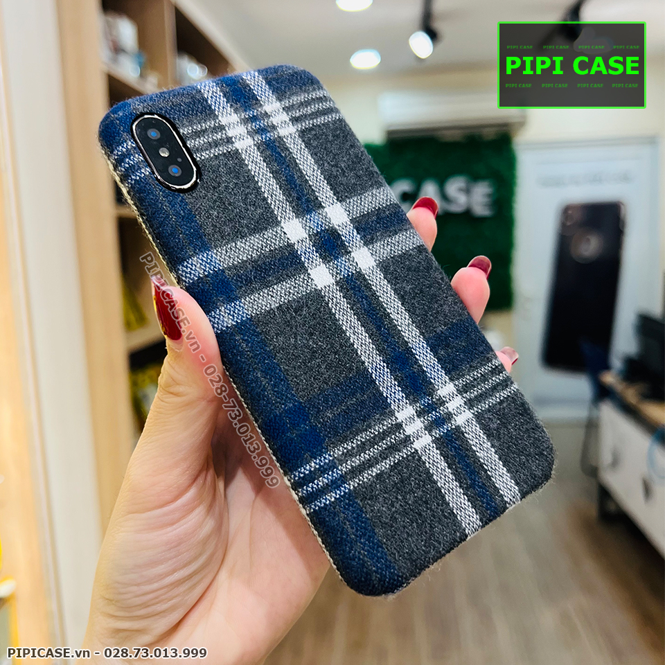 Ốp Lưng iPhone X / XS - Caro Vải - Xanh Dương