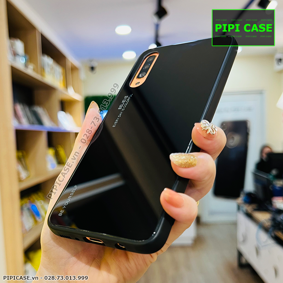 Ốp Lưng Samsung A70 - Glass Two Color - Đen
