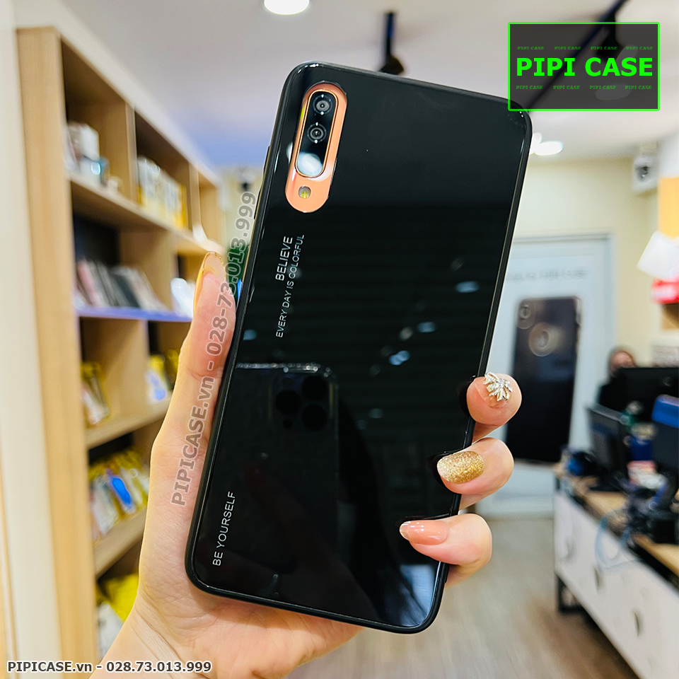 Ốp Lưng Samsung A70 - Glass Two Color - Đen