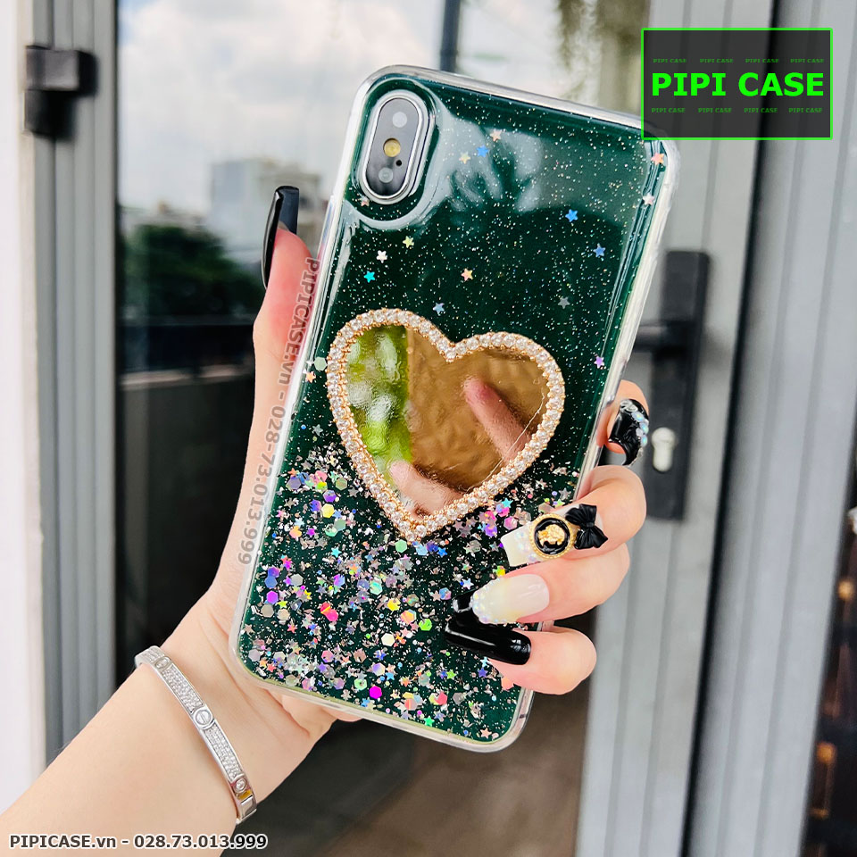 Ốp Lưng iPhone X / XS - Gương Tim - Xanh Lá