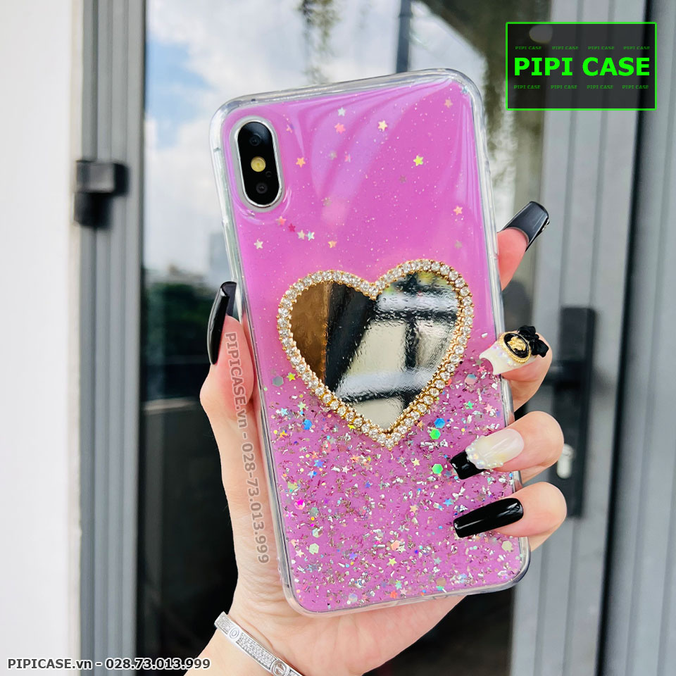Ốp Lưng iPhone X / XS - Gương Tim - Hồng