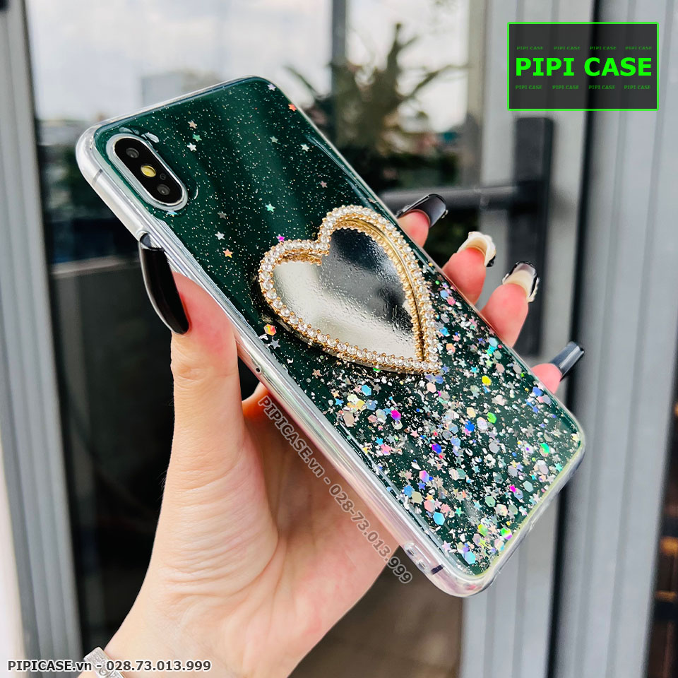 Ốp Lưng iPhone X / XS - Gương Tim - Xanh Lá