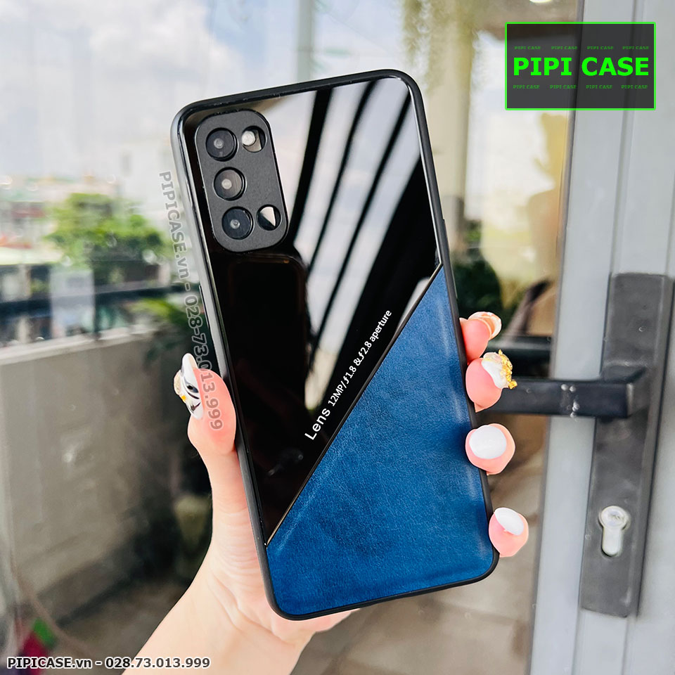 Ốp Lưng Oppo Reno 4 - Lens Da - Xanh Dương