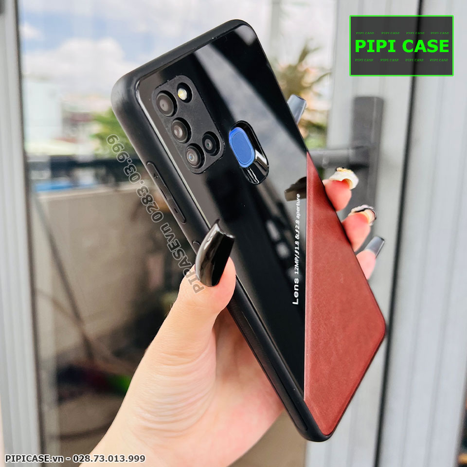 Ốp Lưng Samsung A21S - Lens Da - Nâu