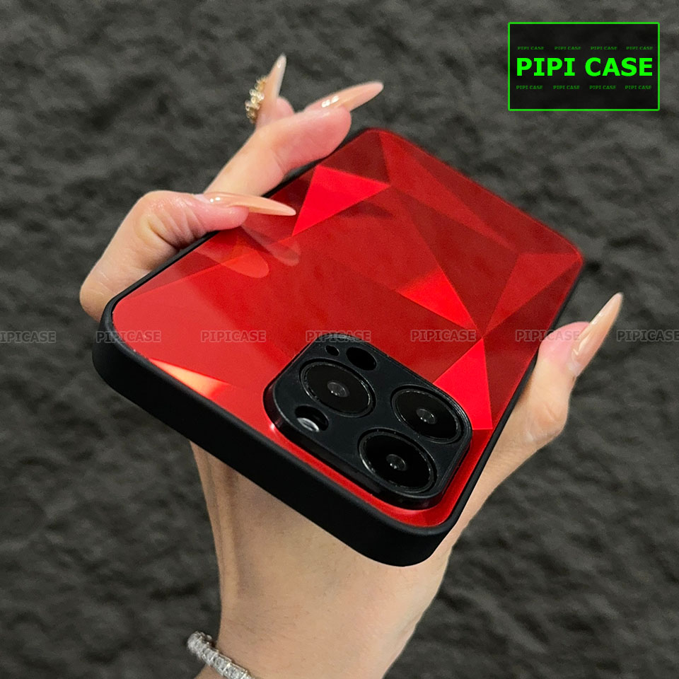 Ốp Lưng iPhone 14 Pro Max - Kim Cương 6D - Đỏ