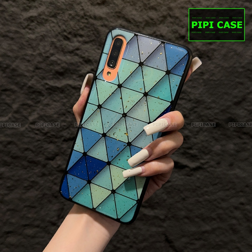 Ốp Lưng Samsung A70 - Tam giác - Xanh Dương