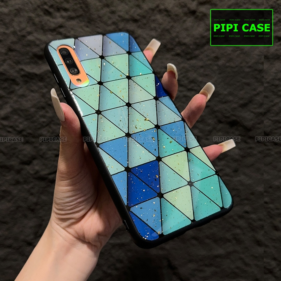 Ốp Lưng Samsung A70 - Tam giác - Xanh Dương