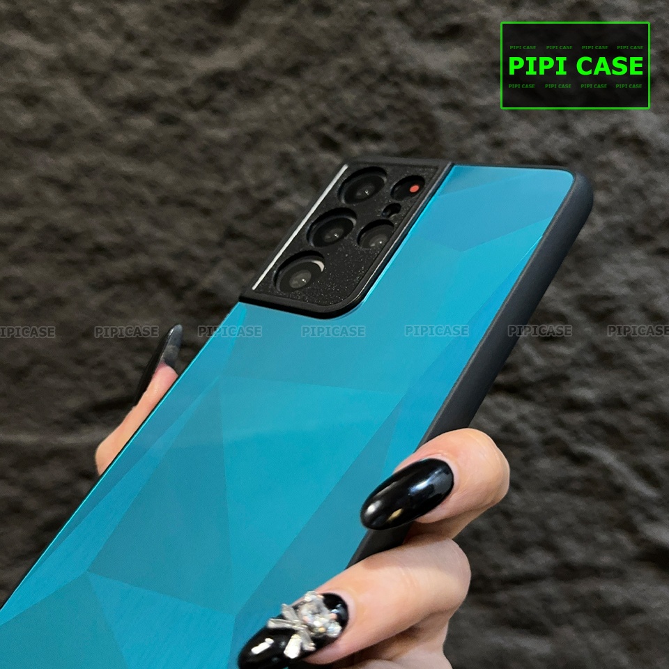 Ốp Lưng Samsung S21 Ultra 5G - Kim Cương 6D - Xanh Ngọc