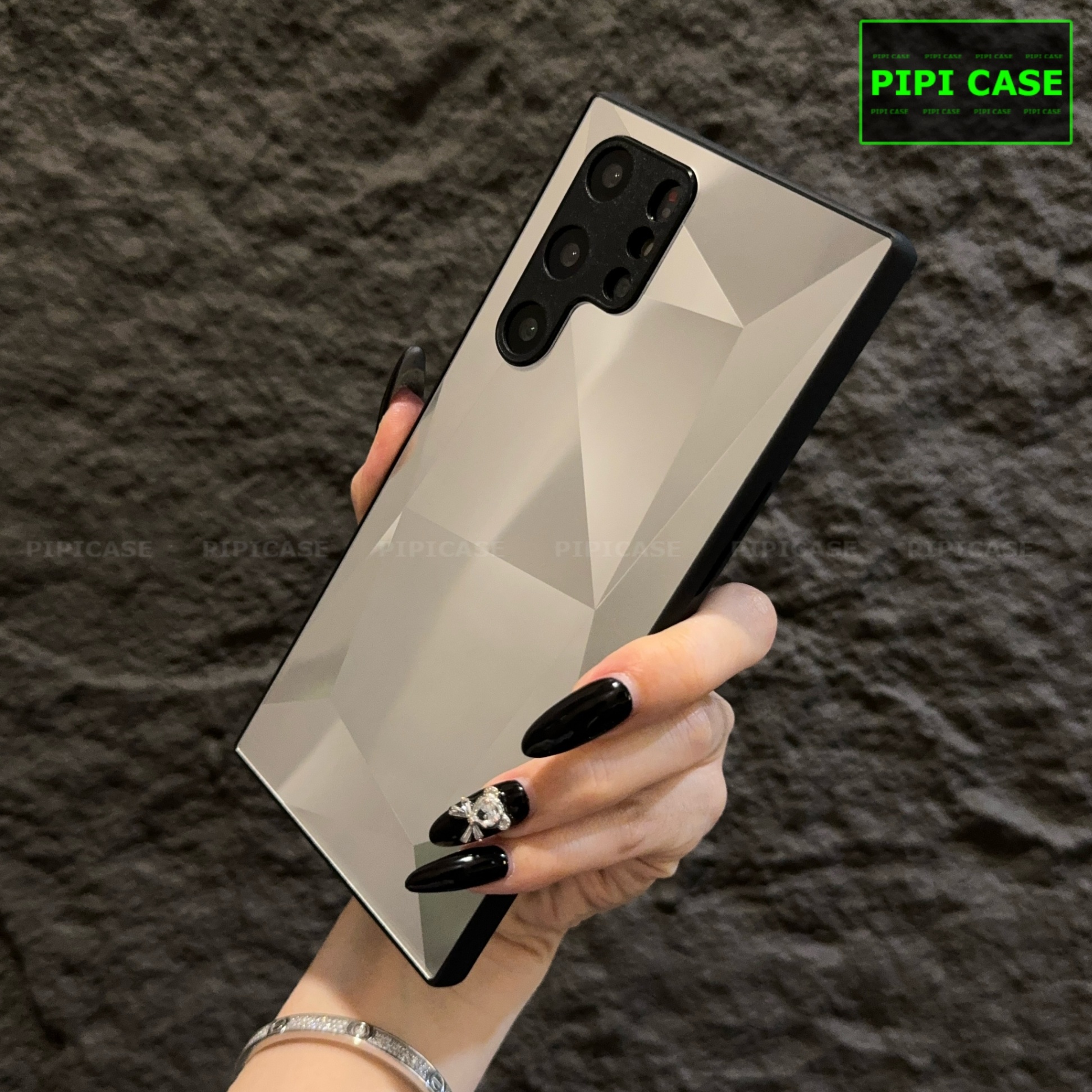 Ốp Lưng Samsung S22 Ultra 5G - Kim Cương 6D - Bạc