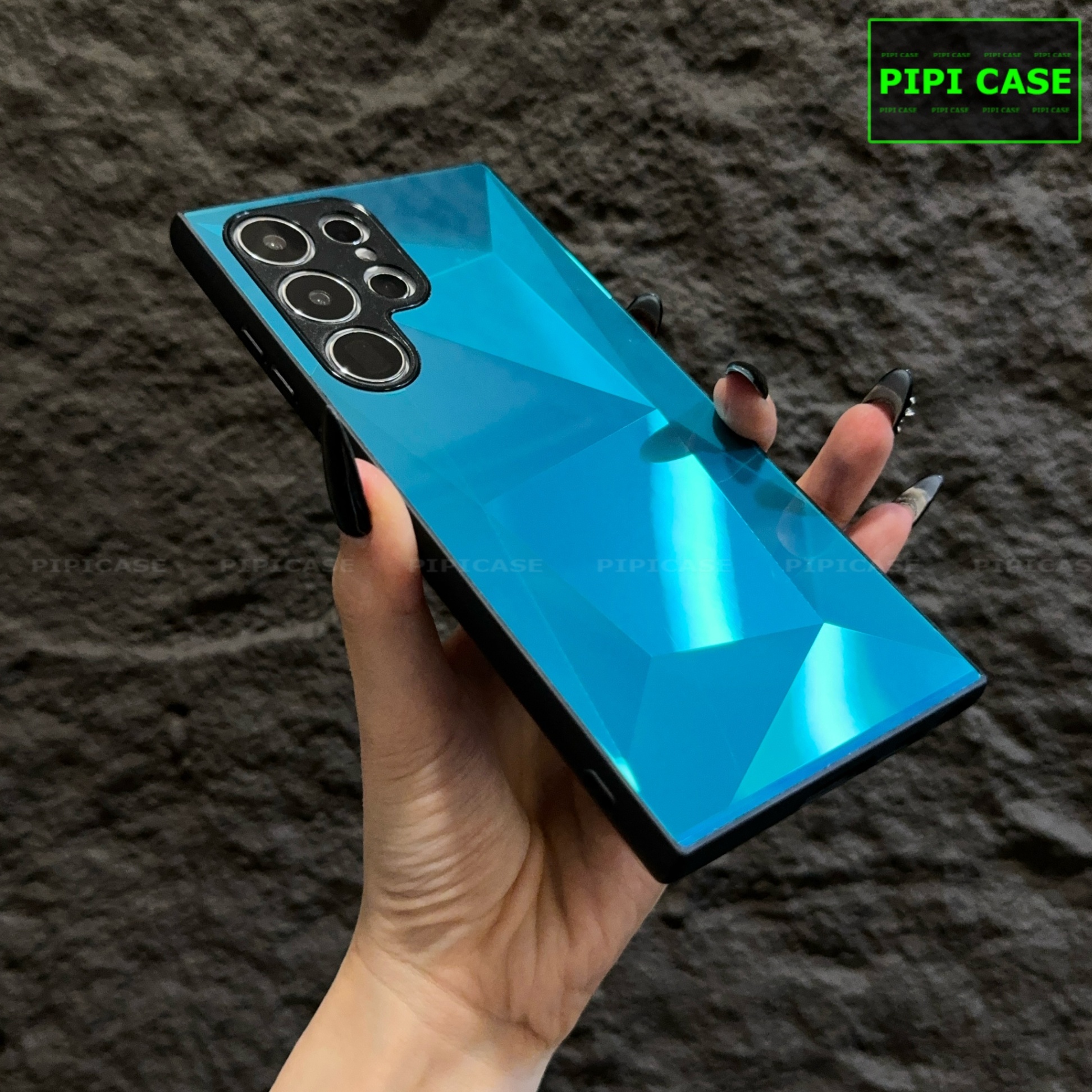 Ốp Lưng Samsung S23 Ultra 5G - Kim Cương 6D - Xanh Ngọc