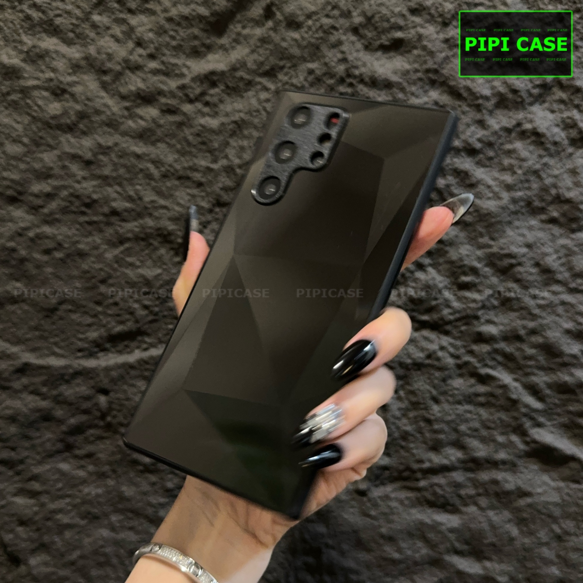 Ốp Lưng Samsung S22 Ultra 5G - Kim Cương 6D - Đen